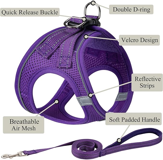 Dog Harness with Leash Set, No Pull Adjustable Reflective Step-in Puppy Pet Vest Harnesses for Small Medium Large Dogs and Cats,Purple M