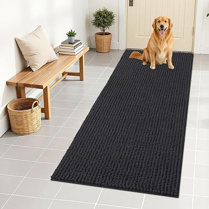 OLANLY Dog Door Mat for Muddy Paws 59x24, Ultra Absorbent Chenille Mud Doormat, Non-Slip Washable and Dirt Trapping Doormat for Indoor Entryway, Quick-Dry Indoor Pet Bed Mats for Dogs, Dark Grey