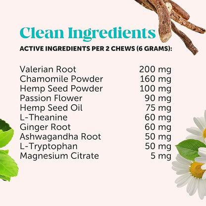 Natural Hemp Calming Chews for Dogs - Calming Aid Supplement for Occasional Anxiousness with Valerian Root, Chamomile, + Magnesium - Stress, Separation & Thunder Support - (Beef Liver, 90 Count)
