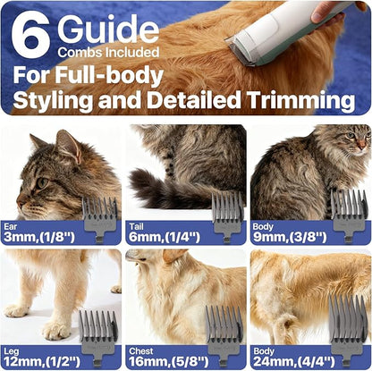 Dog Grooming Kit with Vacuum, 15000Pa Pet Hair Clipper and Shedding Brush, 50dB Low Noise, 2L Capacity, White
