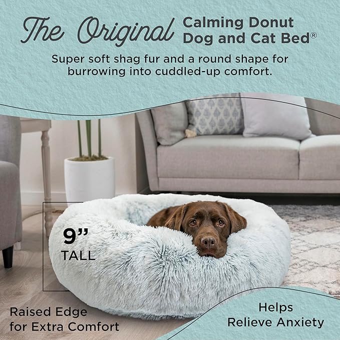 Best Friends by Sheri The Original Calming Donut Dog Bed – Washable Plush Pet Bed for Large Breeds up to 100 lbs, Shag Faux Fur, Frost Gray, Large (36" x 36")