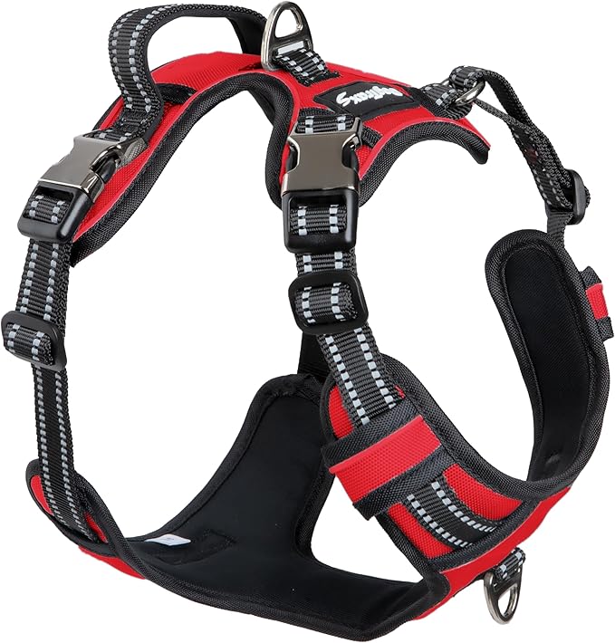 DogTraxs - Step-in Dog Harness - for Extra Large Dogs - Soft Padding & Reflective Trim - Adjustable No Pull Through Design - Control Handle - Top & Front Clip Durable - Ruby Red