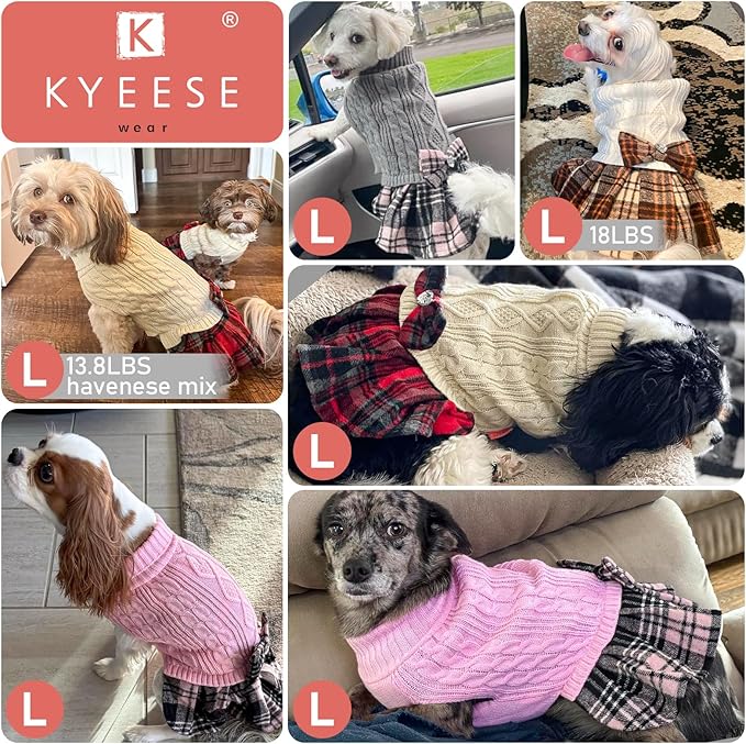 KYEESE Dog Sweater Thick Dog Sweaters for Small Dogs Male Comfy Dogs Clothes with Bowtie Soft Turtleneck Cat Sweaters Warm Pullover Pet Coats Stretchy Knitwear Pet Sweater Dress, Black, Large