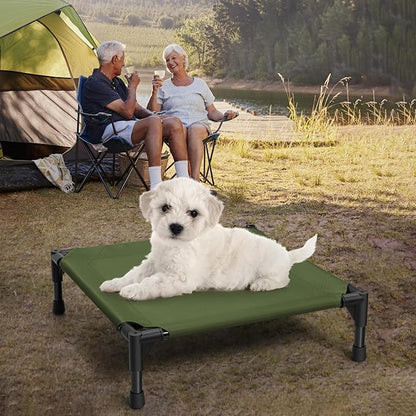 Love&go Elevated Dog Bed with Metal Frame, Cooling Raised Pet Cot for Dog and Cat (S - Olive Green, Small-18.5x18.5x5.5 inch)