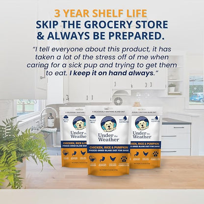 Under the Weather Bland Diet for Dogs | Easy to Digest for Sick Dogs |Always Be Ready | Contains Electrolytes - All Natural Freeze Dried 100% Human Grade Meats | 1 Pack - Rice, Chicken & Pumpkin - 6oz