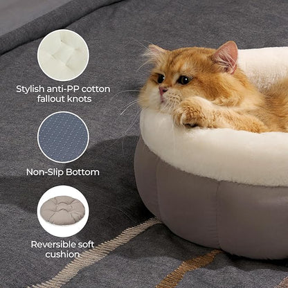 BALANCE Cat Beds for Indoor Cats, Washable Round Cat Bed, Cute Kitten Bed with Anti-Slip Bottom for Kitty and Puppy, 23 Inches, Goat