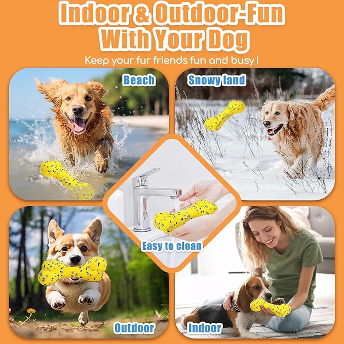 Moonorange 7.28" Indestructible Large Bone Balls for Aggressive Chewers Durable Stick Bouncy Interactive Chew Toy for Dogs Fetch Game Lightweight Floating Outdoor Training, Yellow
