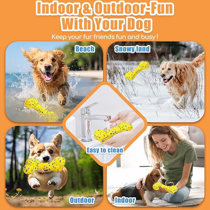 Moonorange 7.28" Indestructible Large Bone Balls for Aggressive Chewers Durable Stick Bouncy Interactive Chew Toy for Dogs Fetch Game Lightweight Floating Outdoor Training, Yellow