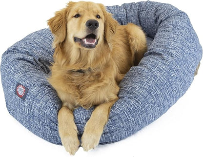Majestic Pet 24 Inch Bagel Calming Dog Bed Washable – Cozy Soft Round Dog Bed with Spine Support for Dogs to Rest Their Head - Fluffy Donut Puppy Mat 24x19x7 (Inch) Small – Blue