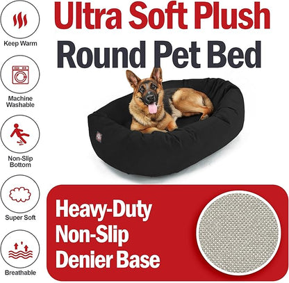 Majestic Pet 52 Inch Suede Calming Dog Bed Washable 52x35x11 (Inch) – Cozy Soft Round Donut Dog Bed with Spine Support for Dogs to Rest Their Head - Pet Bed X- Large – Black (2025)