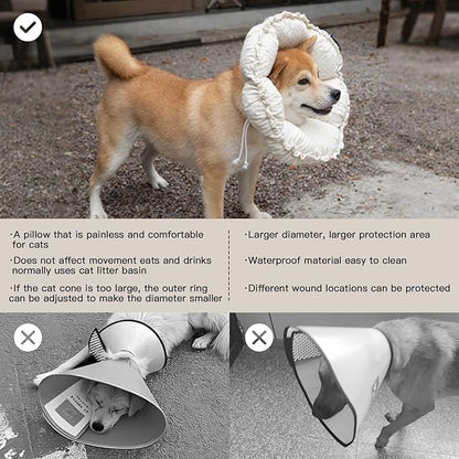 H HIDREAM Soft Dog Cones for Medium Dogs,Cute Adjustable Cone for Dogs to Stop Licking,Dog Recovery Collars & Cones That can Protect Head and Foot Wounds，Egg White All-Season Style