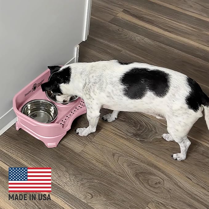 Neater Feeder Express Mess Proof Dog Bowls Elevated for Small Breeds Under 15 Lb, Made in USA, No Spill Raised Dog Food Bowl Stand, Stainless Steel Food and Water Bowl Set, Feeding Station, Pink