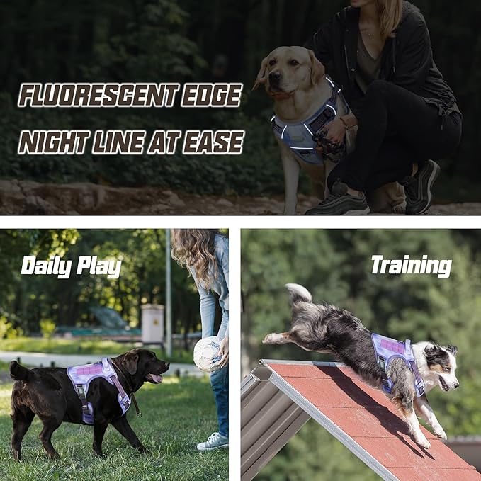 AUROTH Tactical Dog Harness for Large Dogs No Pull Adjustable Pet Harness Reflective K9 Working Training Easy Control Pet Vest Military Service Dog Harnesses Very Peri L