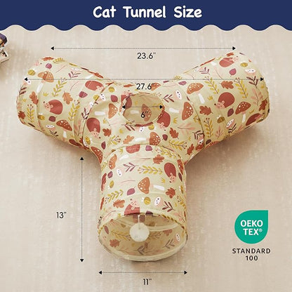 Tempcore Pet Cat Tunnel Tube Cat Toys 3 Way Collapsible, Cat Tunnels for Indoor Cats，Kitty Tunnel Bored Pet Toys Peek Hole Toy Ball Puppy, Kitty, Kitten, Rabbit Khaki Hedgehog