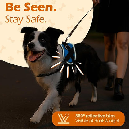 Bark Appeal Aqua Blue No-Pull Dog Harness for Small to Medium Sized Pets – Adjustable, Reflective Vest with 3 Leash Clips for Added Control, Easy Walks & Training – Medium