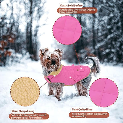 Winter Coat for Medium Dogs, Puppy Plaid Jacket, Cotton Coat for Cold Weather, Windproof Warm Dog Garments, Pet Thickened Outfits Indoor Outdoor, Pink M
