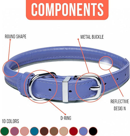 OOPSDOGGY Rolled Leather Dog Collar Reflective Roll Collars for Small Medium Large Dogs Puppy (Blue, XXS, 7''- 9'')