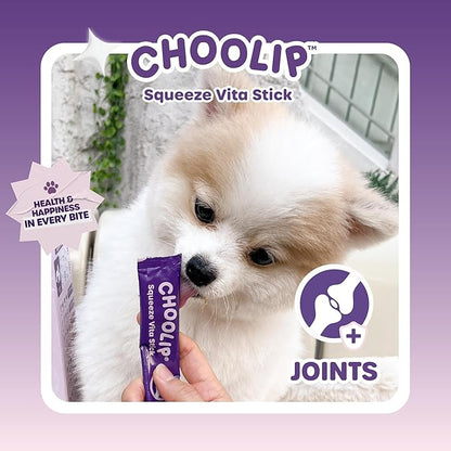 Choolip Squeeze Vita Stick Lickable Cat and Dog Treats, 7-Count Joint Support, Chicken and Salmon with MSM, Green-Lipped Mussel and Vitamin E, Vet-Formulated