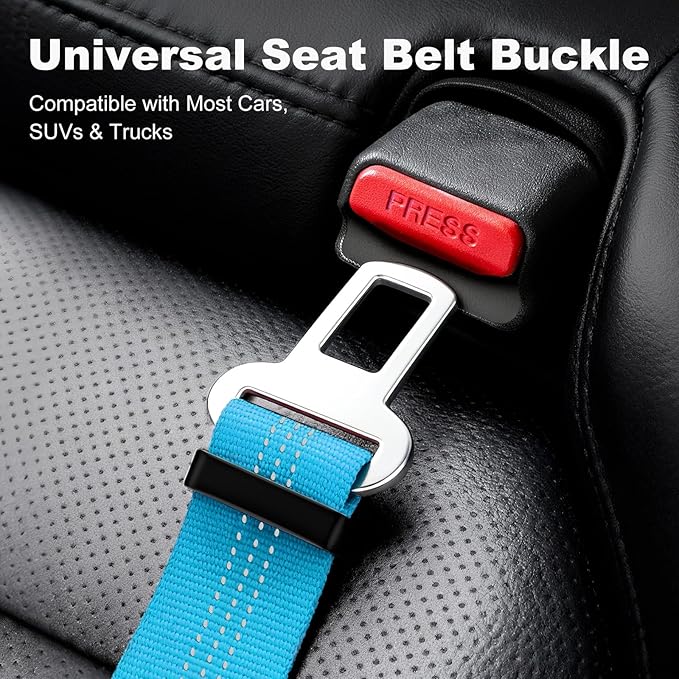 APakBak Dog Seat Belt for Car, Adjustable Dog Car Harness Seatbelt for Small Medium Large Dogs, Heavy Duty Travel Safety Restraint with Locking Aluminum Hook & Reflective Nylon Strap, Light Blue
