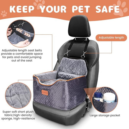 AlfaTok Memory Foam Booster Dog Car Seat with Washable Removable Cover, Elevated Pet Car Seat, Anti-Slip Sturdy Booster Seats for Small Dogs 35lbs, Seat Belt, Storage Pocket, Dog Blankets