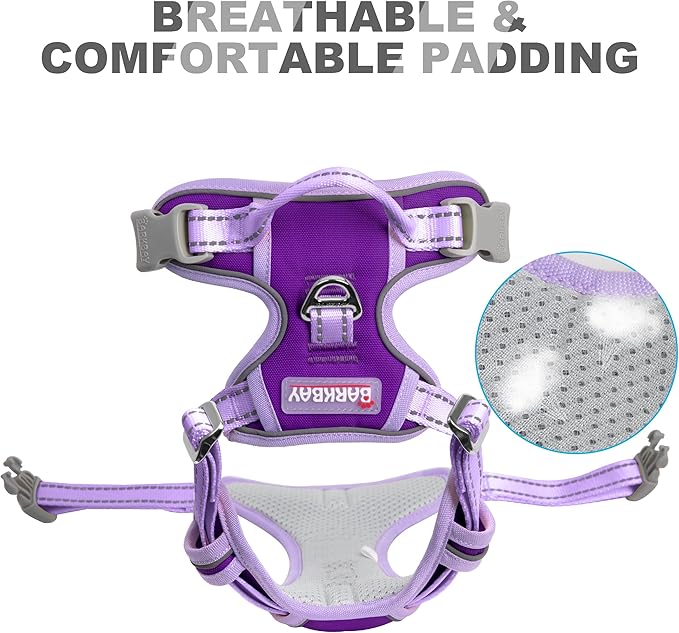 BARKBAY No Pull Dog Harness Front Clip Heavy Duty Reflective Easy Control Handle for Large Dog Walking(Violet Purple & Purple,S)