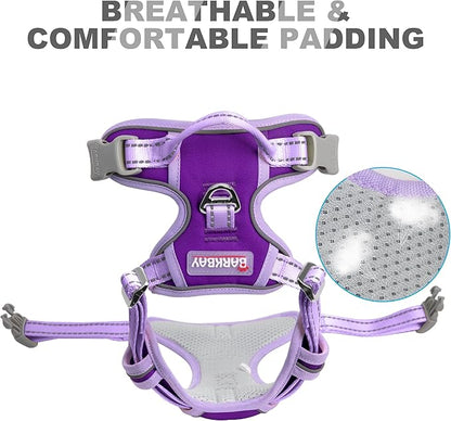 BARKBAY No Pull Dog Harness Front Clip Heavy Duty Reflective Easy Control Handle for Large Dog Walking(Violet Purple & Purple,S)