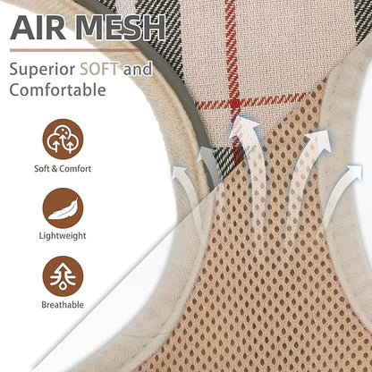 PUPTECK Small Dog Harness and Leash Set, No Pull Adjustable Puppy Cat Harness, Reflective Soft Mesh Pet Vest Small Sized, Beige, S