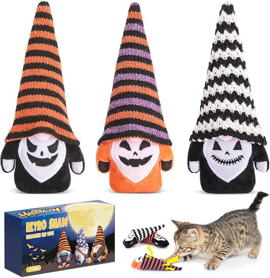 Retro Shaw Catnip Toys Gnome, Fun Cat Toys for Indoor Cats Kitty, Safe Teeth Cleaning Interactive Kitten Chew Kicker Toy for All Pet Breeds, 3 Pack