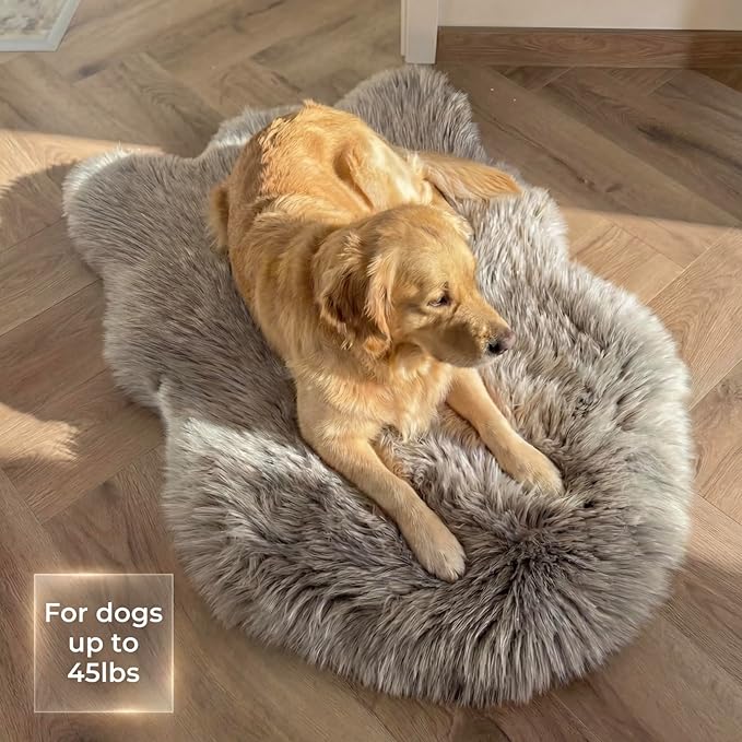 IHAPPYDOG Luxury Faux Fur Orthopedic Dog Bed, Memory Foam Dog Bed for Small, Medium, Large and XL Pets, Fluffy Pet Bed with Waterproof and Washable Cover (Grey, 40"x25")