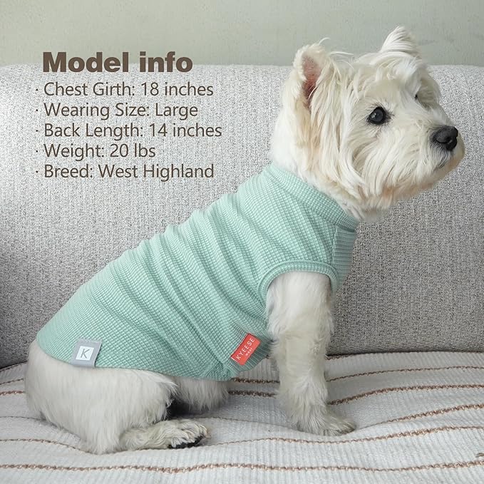 KYEESE 2Pack Waffle Dog Shirts Stretchy Dog T-Shirts Lightweight Dogs Tank Top Sleeveless Striped Dogs Shirt Vest Breathable, XX-Large, Green+Striped