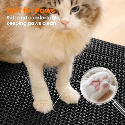 Petinstinct Extra Large Cat Litter Mat, 30x22 Inches Honeycomb Double Layer Cat Litter Trapping Mat, Non Slip Waterproof Urine Proof Large Kitty Litter Box Mat for Floor, Kitten Supplies, XL, Black