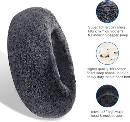 SAVFOX Calming Dog Bed, Anti Anxiety Dog Bed, Plush Donut Dog Bed for Small Dogs, Medium, Large & X-Large, Soft Fuzzy Comfy Dog Bed in Faux Fur, Cuddler Pet Bed, Washable, Multiple Sizes S-XL