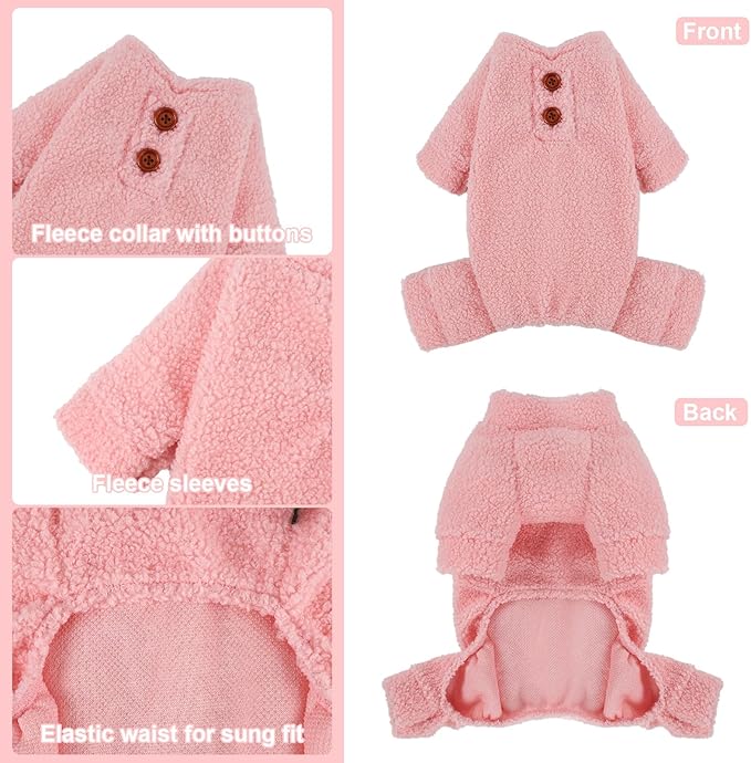 Dog Sweaters for Small Dogs Winter Dog Pajamas Sized Dogs Boy Girl Fleece Pet Clothes Puppy Outfit 4 Legs Jumpsuits for Chihuahua Yorkie Cat Apparel (Pink, X-Small)