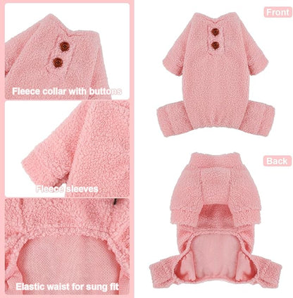 Dog Sweaters for Small Dogs Winter Dog Pajamas Sized Dogs Boy Girl Fleece Pet Clothes Puppy Outfit 4 Legs Jumpsuits for Chihuahua Yorkie Cat Apparel (Pink, X-Small)