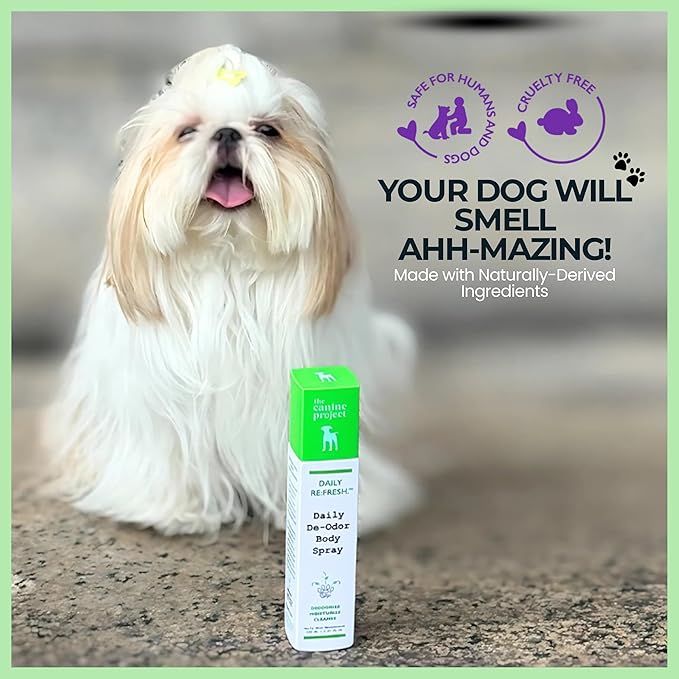 The Canine Project Luxury Daily Dog Deodorant & Grooming Spray – Long-Lasting, Odor Eliminating Pet Deodorizer Spray for Dogs’ Coat & Skin – Gentle & Clean, Irresistible Fresh Spa Scent 5.07 Fl oz.
