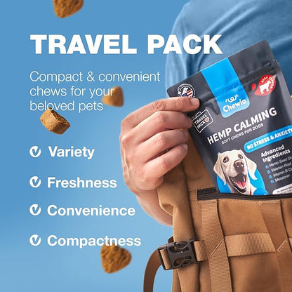 Calming Chews for Dogs Anxiety Relief - Soft Chews for Dogs - Melatonin, Chamomile Extract, Valerian Root - Travel Pack - Vet Visits, Grooming, Nail Trimming, Storms