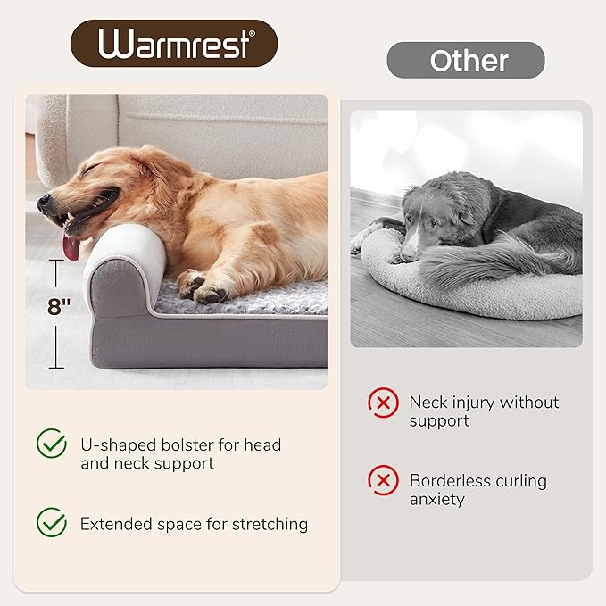 Warmrest Large Dog Beds Large Sized Dogs 48x35x8 Inch, Orthopedic XXL XL Dog Bed for Medium Size Dogs, Big Waterproof Couch Sofa with Removable Washable Cover for Pet, Light Grey