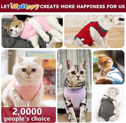 Hpetppy Cat Recovery Suit, Breathable Cat Surgery Recovery Suit Female, Kitten Onesie for After Surgery Spay Surgical Abdominal Wound Skin Diseases Cone of Shame Alternative (Red,S)
