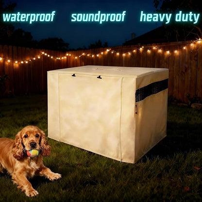 HiCaptain Dog Crate Cover 54.0" L x 37.0" W x 45.0" H with Breathable Mesh, Durable Heavy Duty Kennel Cover, Dual Zippered Panels, Windproof Waterproof UV-Resistant(Beige)