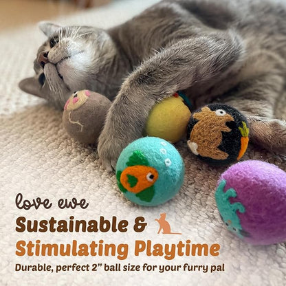Hustle & Blush Love Ewe Felted Cat Toys 3 Pack - 2 Inch Duck & Bunny Hand Made Cute & Fun Design Kitten Wool Felt Balls for Indoor Play & Exercise - 100% New Zealand Handmade Felted Balls