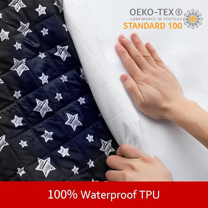 Waterproof Dog Bed Covers Replacement Washable Pet Hair Easy to Remove, Noiseless Quilted Puppy Pet Bed Cover Lovely Black Star Print 16x25 Inches, for Dog/Cat, Cover Only