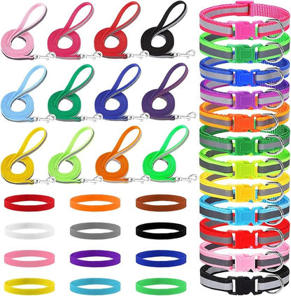 GGSTDDUP 36 Pcs Reflective Puppy Collar and Leash Set, Dog Collar and Leash Adjustable Quick Release Buckle Puppy Collars for Small Medium Dogs Walking Training