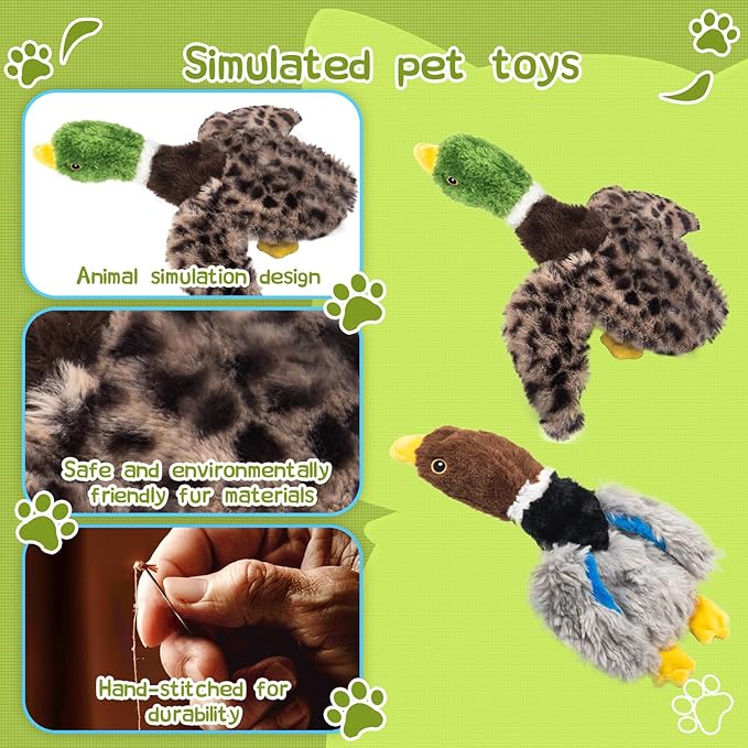 Calibonbon 2-Pack Stuffing-Free Squeaky Dog Toys for Small & Medium Dogs – Hollow Body Plush Ducks with 6 Total Squeakers | Durable Pet Toys for Dogs | No Stuffing, for Pet Use Only