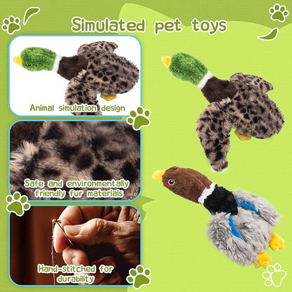 Calibonbon 2-Pack Stuffing-Free Squeaky Dog Toys for Small & Medium Dogs – Hollow Body Plush Ducks with 6 Total Squeakers | Durable Pet Toys for Dogs | No Stuffing, for Pet Use Only