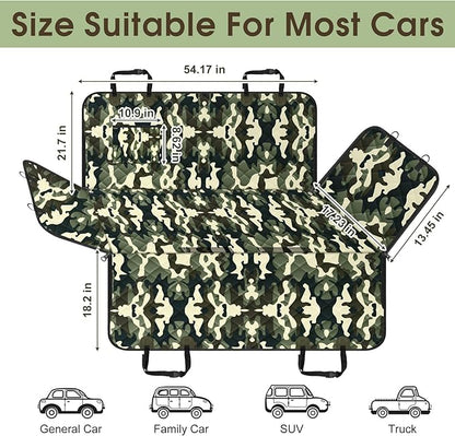 NECKORY Waterproof Dog Car Seat Cover for Back Seat - Durable, Scratch Proof Pet Hammock with Nonslip Design & Storage Pockets, Fits Cars, SUVs, Trucks- S, Camouflage