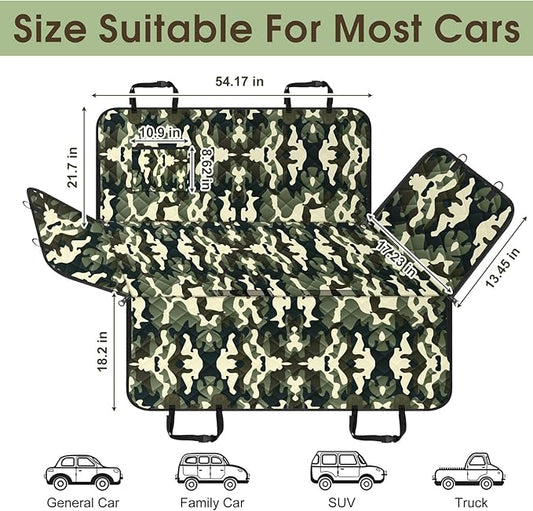 NECKORY Waterproof Dog Car Seat Cover for Back Seat - Durable, Scratch Proof Pet Hammock with Nonslip Design & Storage Pockets, Fits Cars, SUVs, Trucks- S, Camouflage
