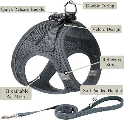 Dog Harness with Leash Set, No Pull Adjustable Reflective Step-in Puppy Pet Vest Harnesses for Small Medium Large Dogs and Cats,Grey L