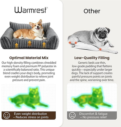Warmrest Dog Couch for Pets, Cute Small Dog Bed Medium Size Dogs with Cozy Soft Faux Rabbit Fur for Small & Medium Dogs, Supportive Pet Sofa with Removable Washable Cover, Light Gray, 36"