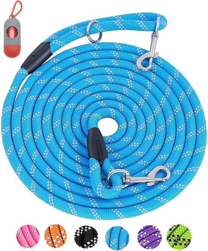 Long Dog Leash for Dog Training 20FT, Heavy Duty Dog Lead for Large Medium Small Dogs Outside Walking, Playing, Camping, or Yard, Blue