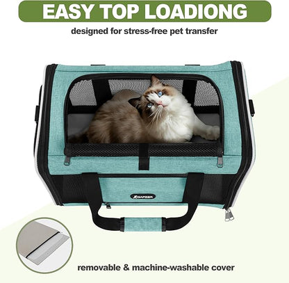 GAPZER Cat Carrier 18"x11"x11" TSA Approved Ventilated Top Open Softsided Pet Air Travel Bag, Small Animal Basic Crate Shih Tzu Dog Kennel Carry Case, 4-Mesh-Side Kitty Carry on up to 20lbs Teal